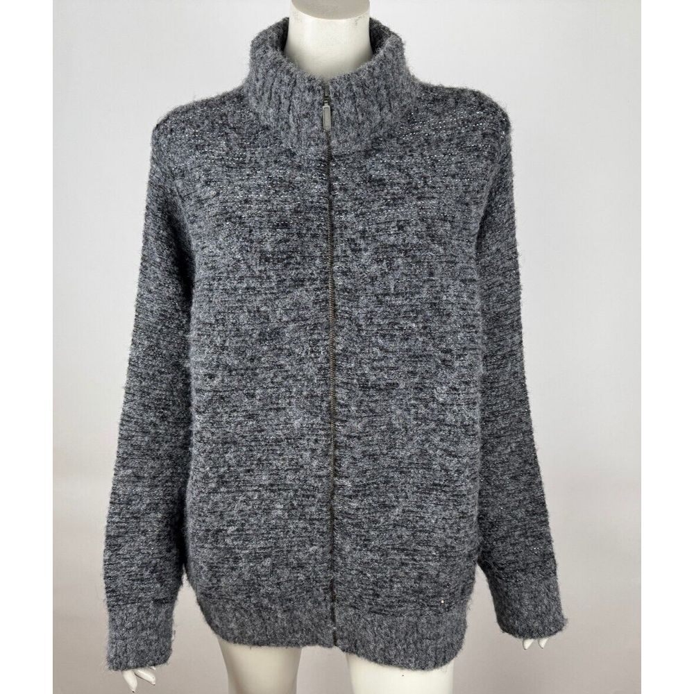 Garnet Hill Shimmering Sweater Jacket Women XL EUC Alpaca Long Sleeve Full Zip